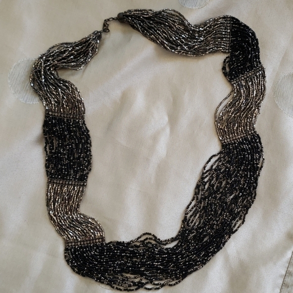 Vintage Jewelry - Vintage Bead Statement Necklace Black Silver